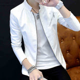 Slim Trendy Youth Stand Collar Leather Jacket Coat - WOMONA.COM