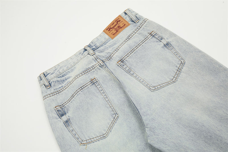 American Retro Wash Light-colored Jeans Men - WOMONA.COM