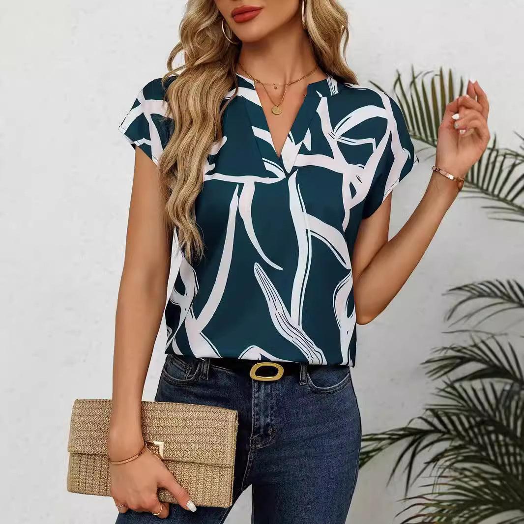 V-neck Short-sleeved T-shirt Slimming Dress - WOMONA.COM