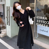 V-neck With Big Long Female Autumn French Gentle Dress - WOMONA.COM