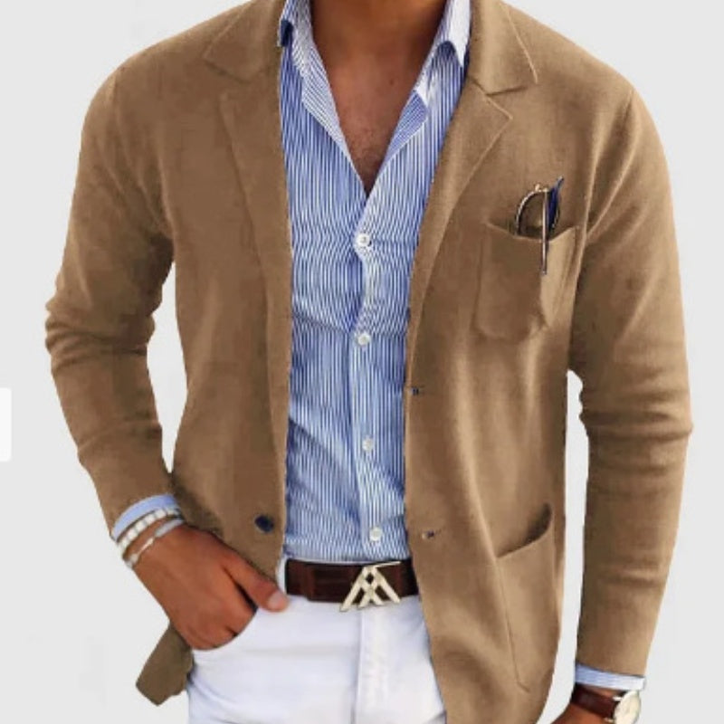 Men's casual printed double-button blazer