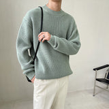 Drop Shoulder Loose Thick Needle Sunken Stripe Thick Sweater - WOMONA.COM