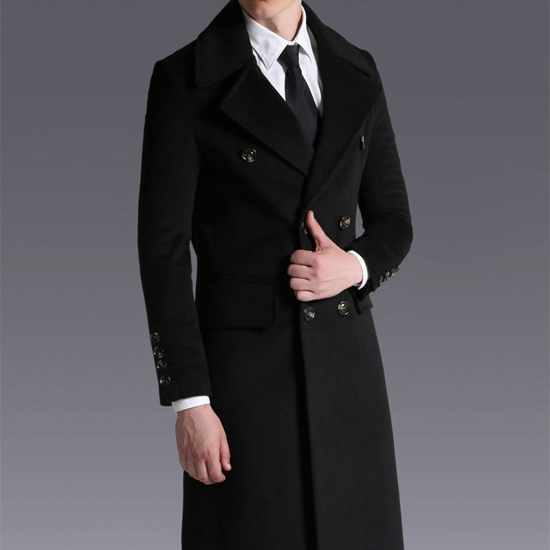 Men's Double-Breasted Long Business Overcoat