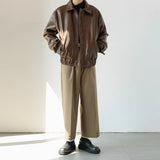 Men's Retro Short Personalized Leather Coat - WOMONA.COM