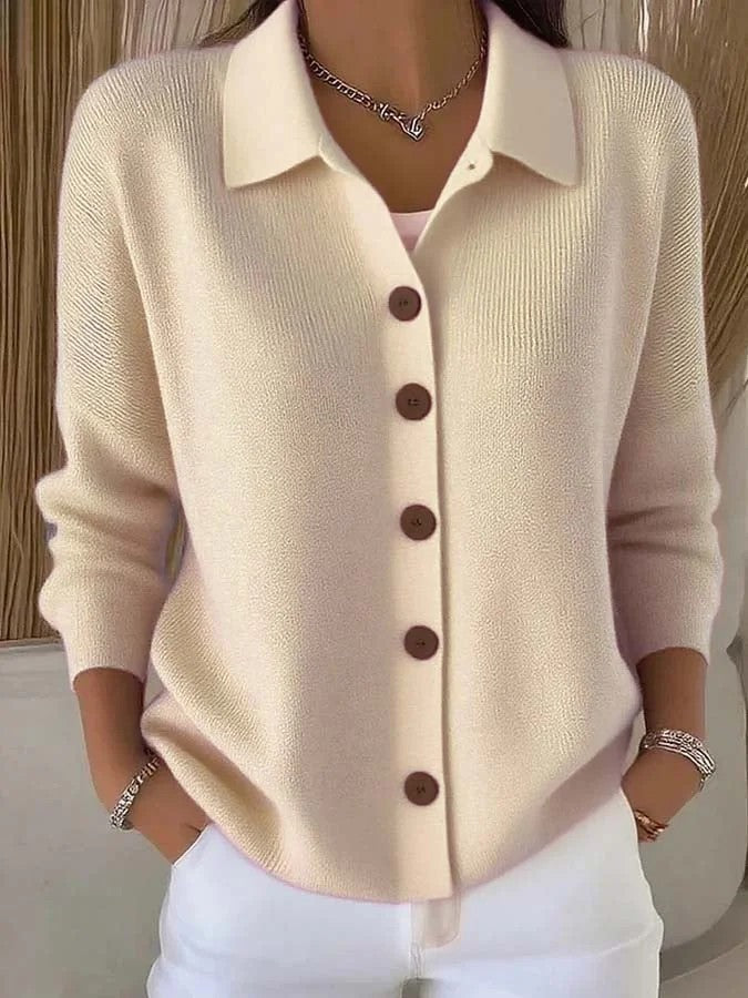 Women's Button-Front Lapel Knit Cardigan – product view 10 | WOMONA