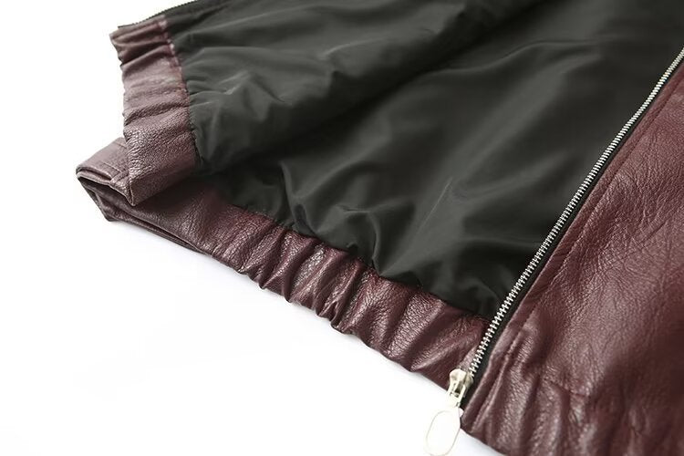 Solid Color Square Collar Leather Jacket Coat - WOMONA.COM