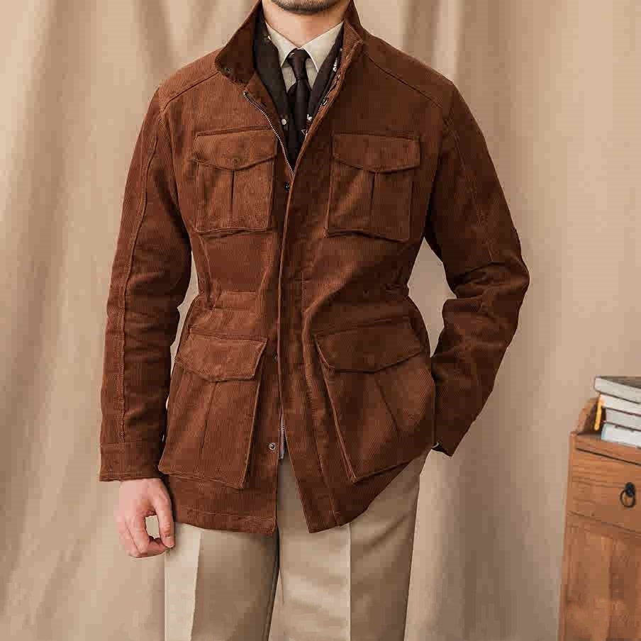 Men's Cotton Corduroy Safari Jacket, Coffee - product view 1
