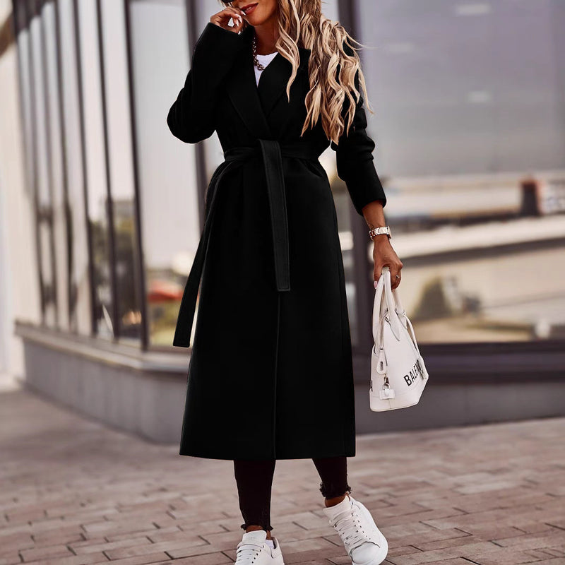 V-neck Lace Up Woolen Coat Top Women