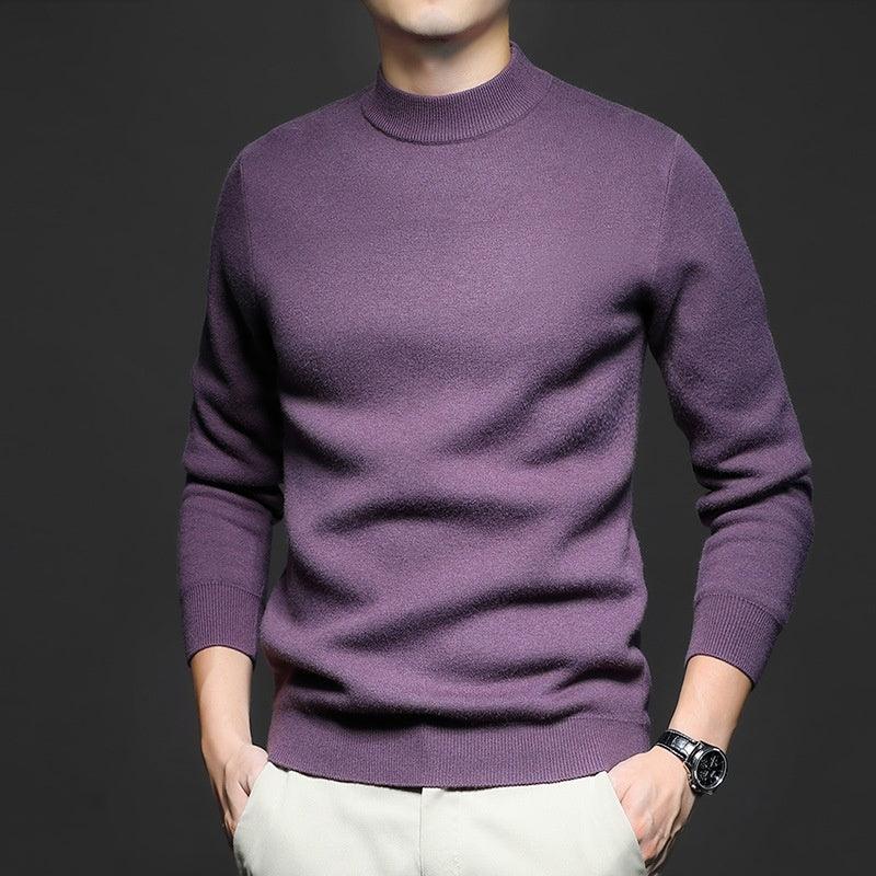 Men's crewneck knit sweater in purple, long sleeves and ribbed cuffs and hem.
