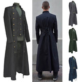 Men's Long Sleeve Stand Collar Three Row Button Coat - WOMONA.COM