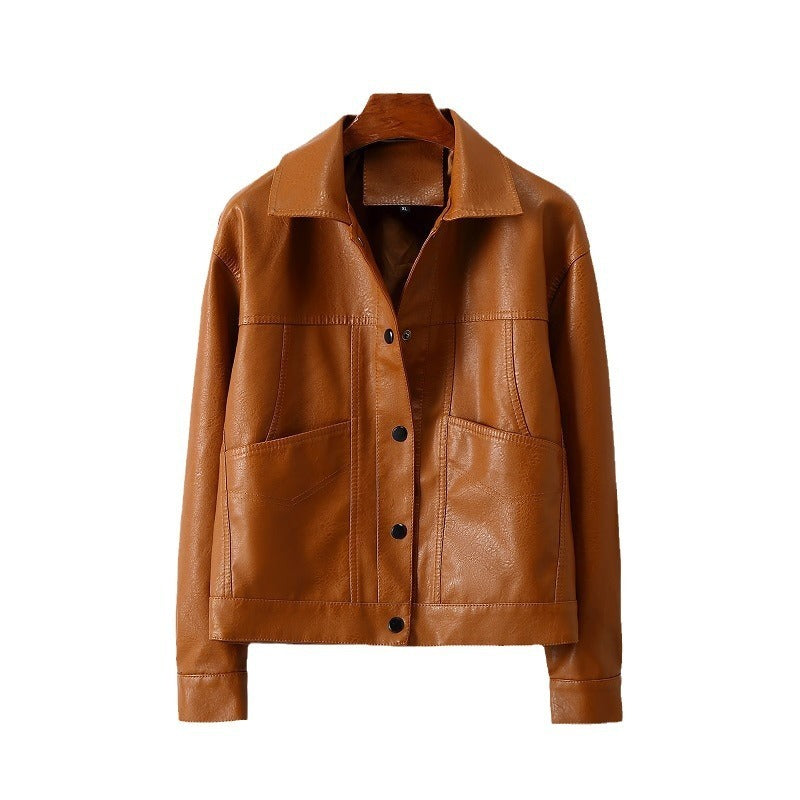 Women's Lapel Short Small Leather Coat