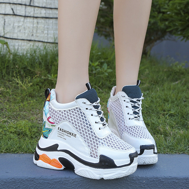 Sports Women Graffiti Casual Thick Sole 10cm Mesh Shoes - WOMONA.COM