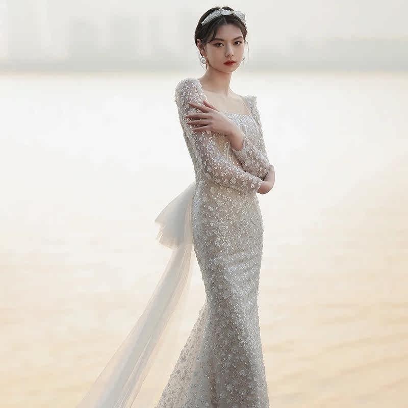 French Style Fishtail Light Wedding Dress Bride Temperament - WOMONA.COM
