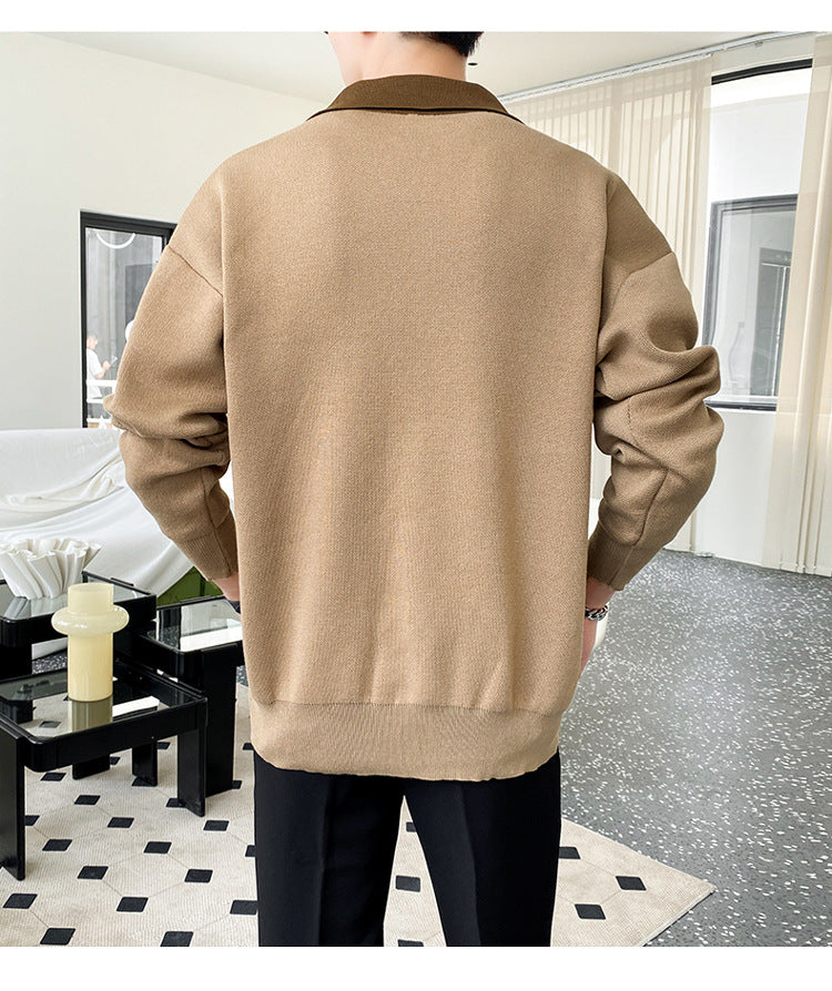 Men's Half Zipper Loose Polo Collar Sweater - WOMONA.COM