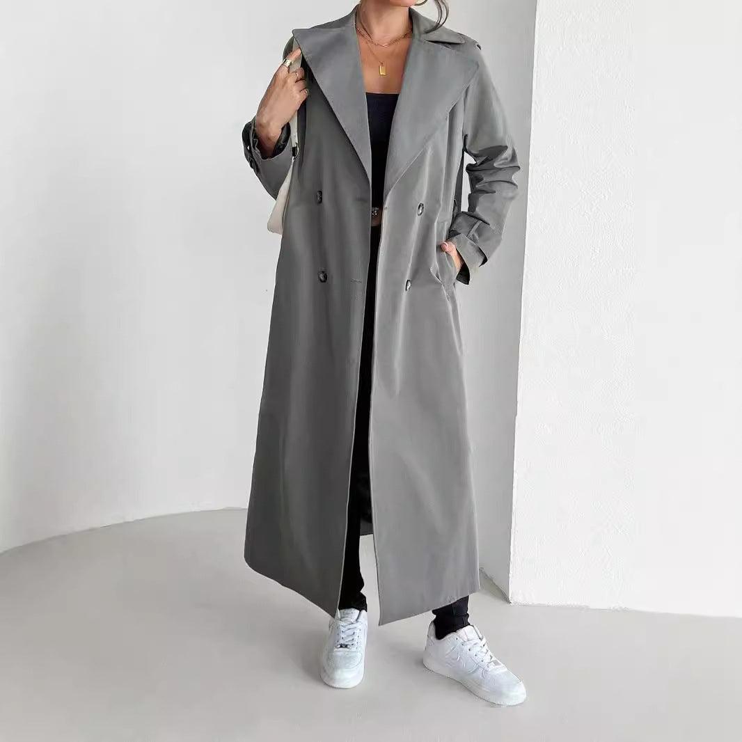 Women's Long Double-Breasted Grey Coat