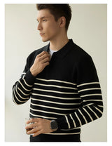 Half Zipper Striped Business Casual Sweater - WOMONA.COM