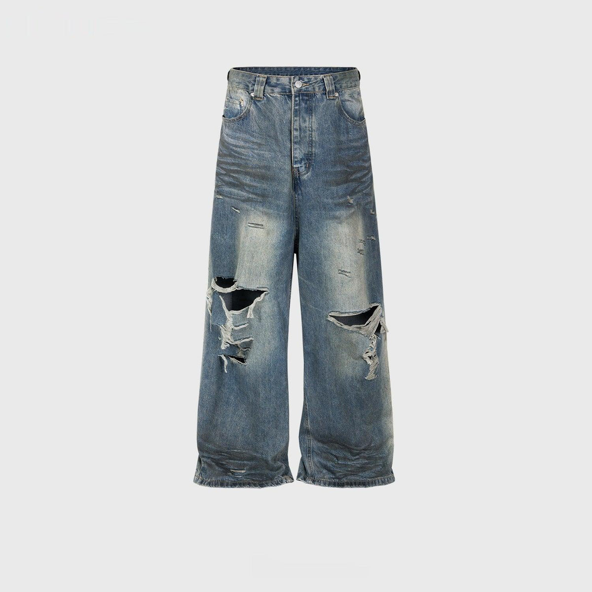 Men's Retro Washed Distressed Crease Texture Jeans - WOMONA.COM