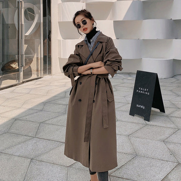 Suit Collar Double-breasted Long Trench Coat