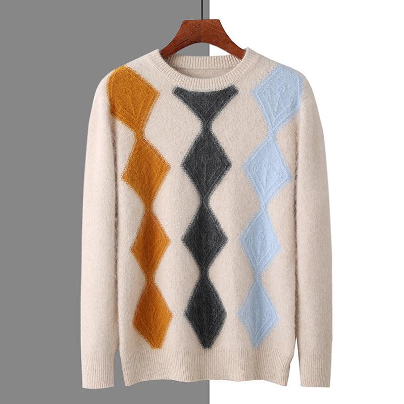 Winter Thick Round Neck Pullover Mink Wool Blended Sweater - WOMONA.COM