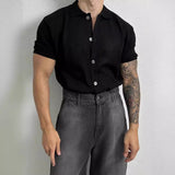 Casual Loose Knitted Short-sleeved Shirt - WOMONA.COM