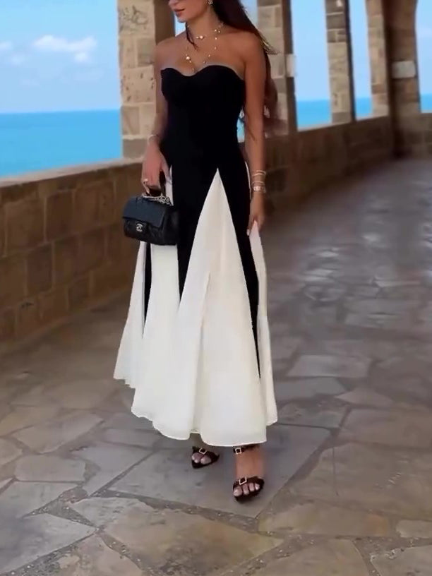 Black & White Contrast Strapless Maxi Dress – product image 1
