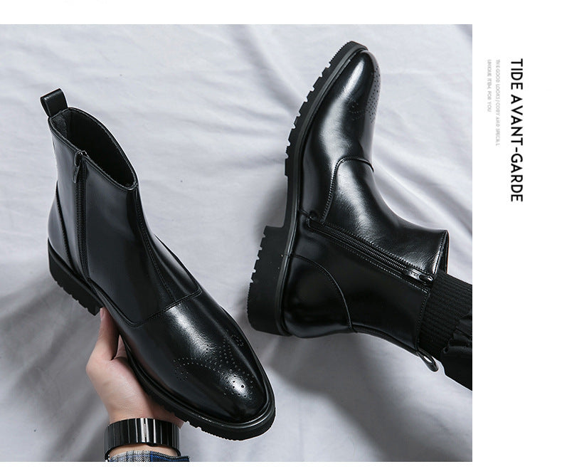 British Solid Color Pointed Leather Boots - WOMONA.COM