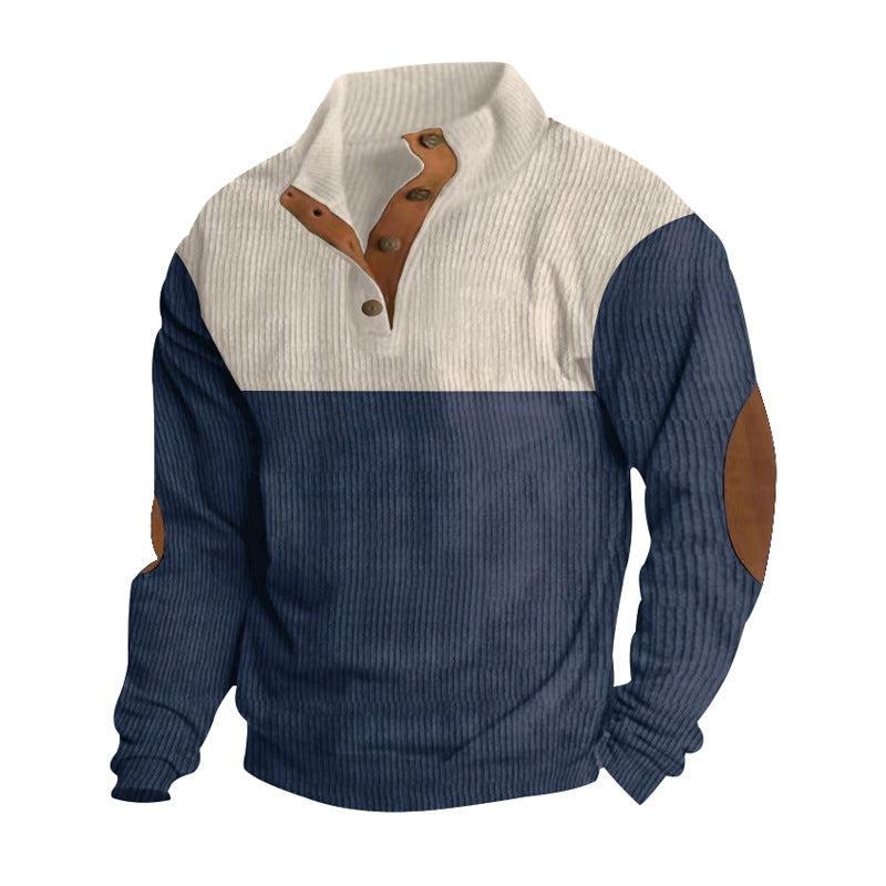 Casual Button Stand-collar Long Sleeve Pullover Sweatshirt For Men - WOMONA.COM