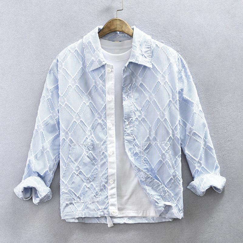 Spring And Autumn Men's Striped Plaid Long Sleeve Shirt - WOMONA.COM