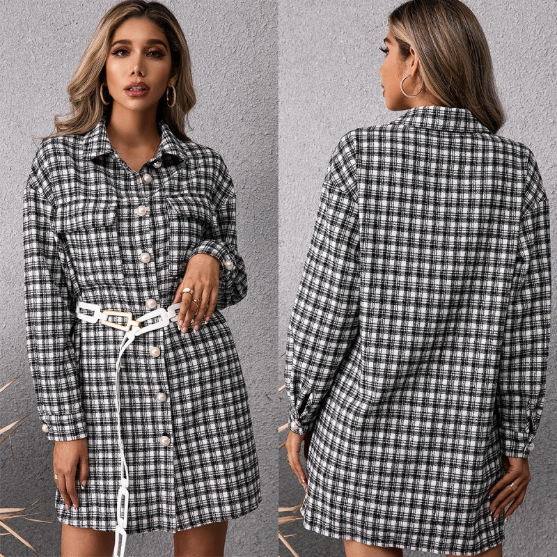 Unisex black-and-white plaid shirt jacket