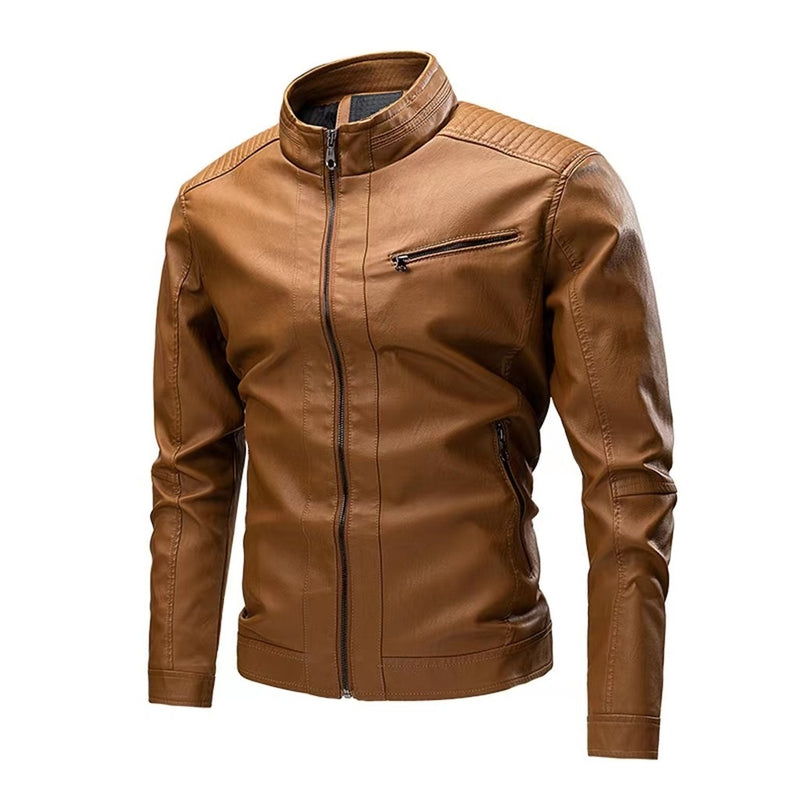 Stitching Motorcycle Retro Fashion Leather Jacket Coat - WOMONA.COM