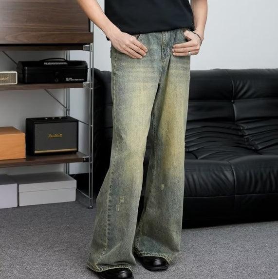 Men's Vintage Distressed Wide-Leg Jeans