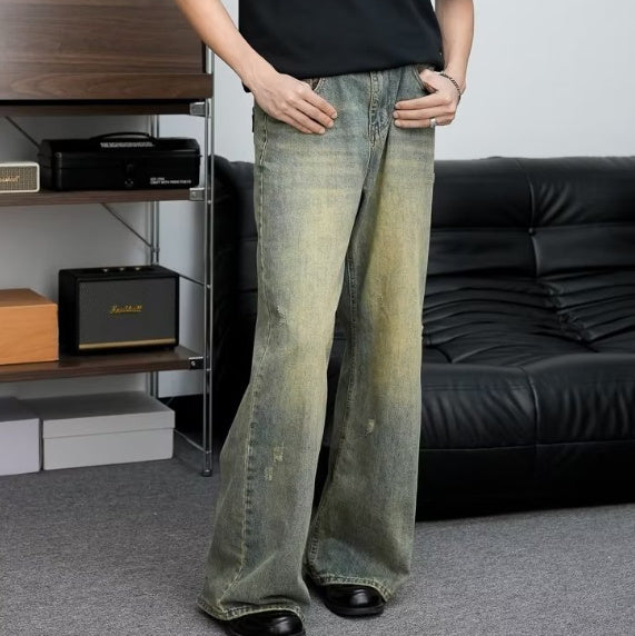 Retro Distressed Wide-Leg-Jeans für Herren