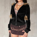 American Style Furry Hooded Velvet Coat For Women