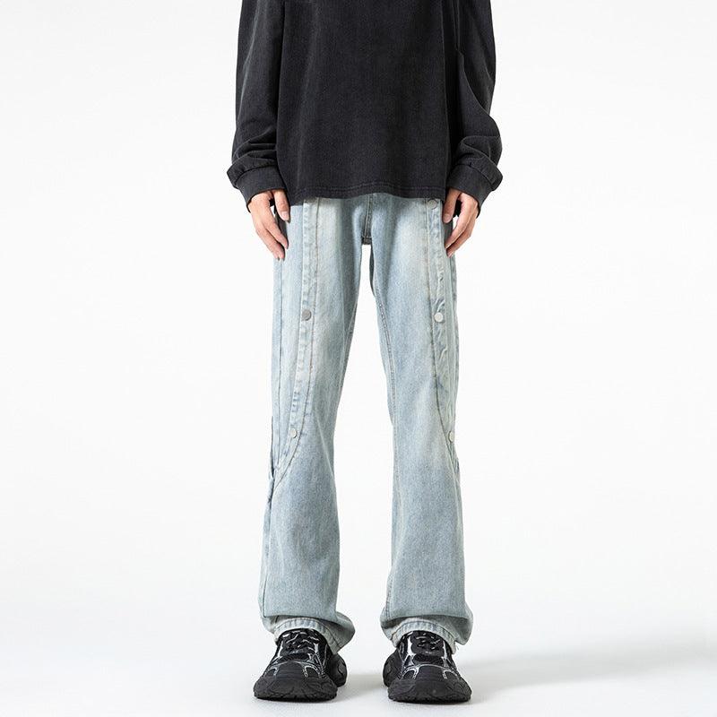 Vintage Jeans Loose Washed-out Pearl Buckle - WOMONA.COM