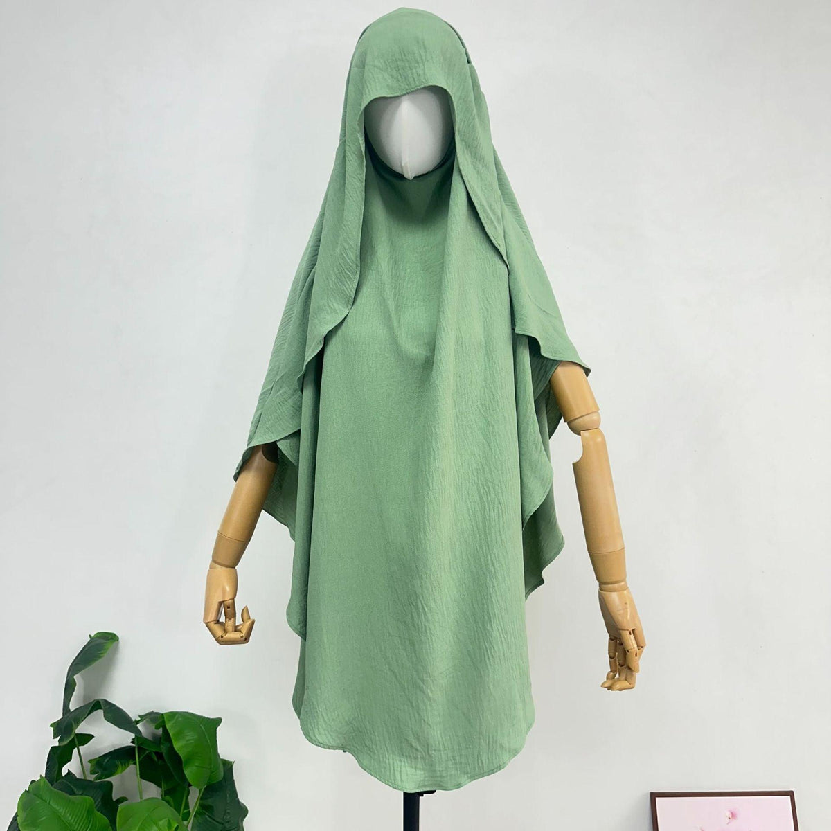 Women’s polyester scarf shawl, light green hood with layered short side panels