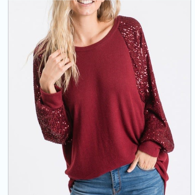 Women's Fashionable Sequins Stitching Round Neck Loose Top - WOMONA.COM