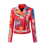 Long Sleeve Graffiti Belt Red Leather Women - WOMONA.COM