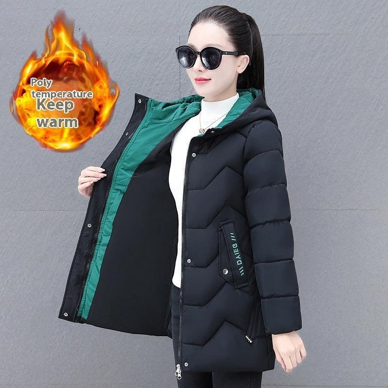 Mid-length Hooded Thickened Thermal Down Cotton-padded Coat - WOMONA.COM