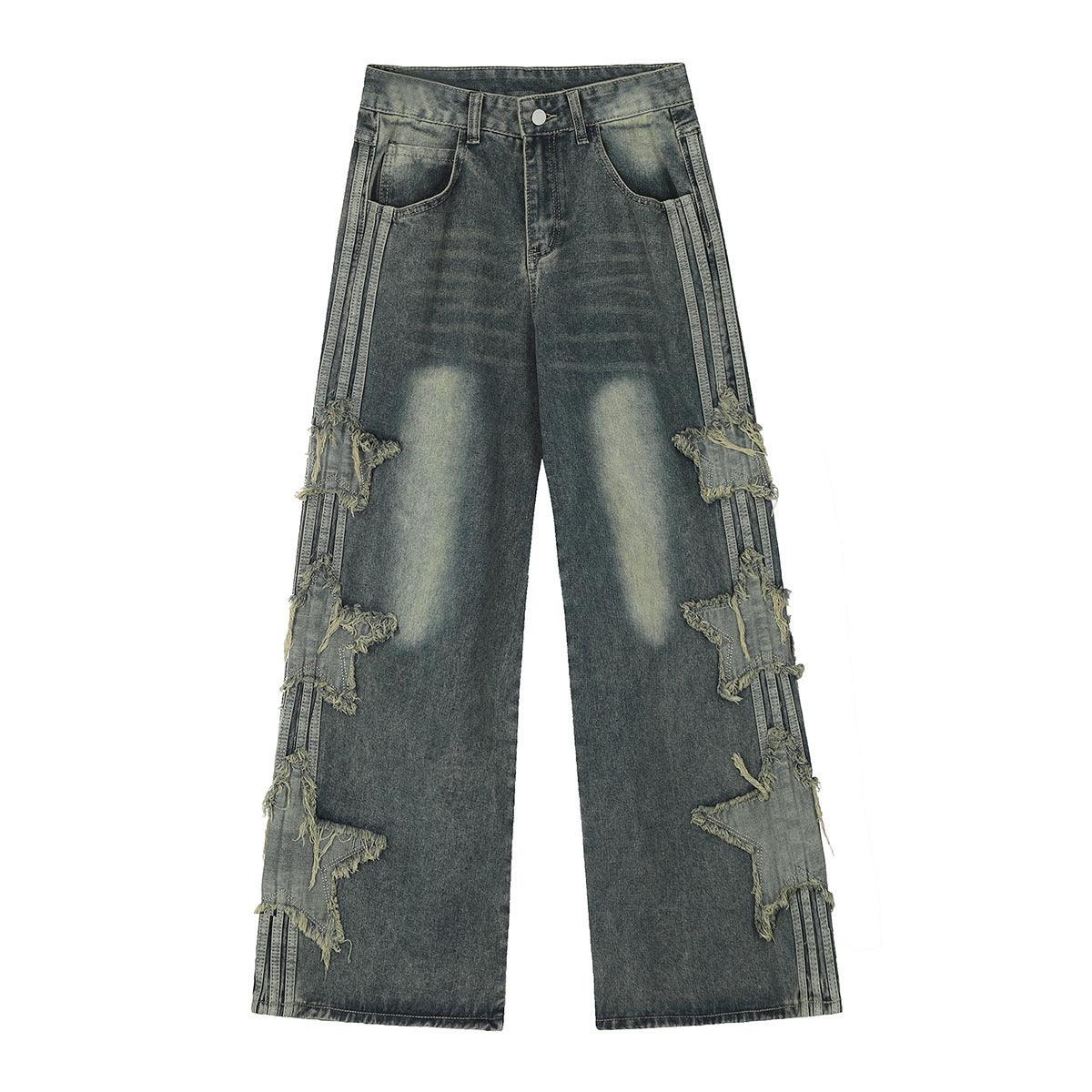 American-style XINGX Patch Straight Jeans - WOMONA.COM