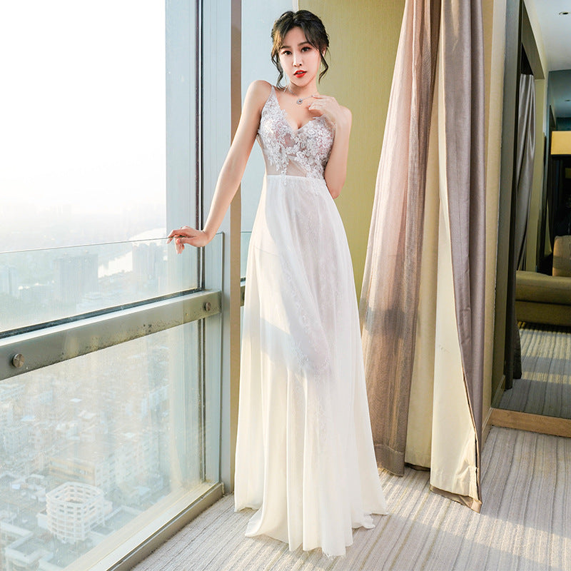 Women's Summer New Chiffon Fairy Slit Lace Evening Dress - WOMONA.COM