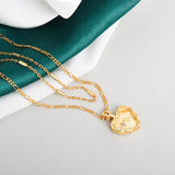 Simple Embossed Heart Necklace Double French Necklace - WOMONA.COM