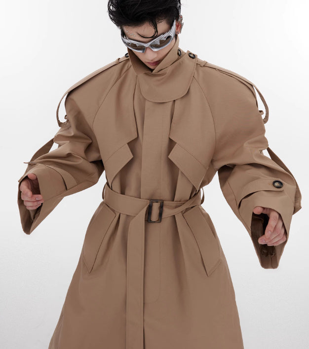 Padded Shoulder Overcoat Coat Three-dimensional Design Windbreaker Overknee Long Top