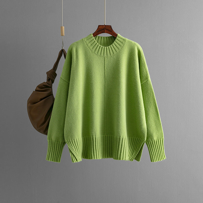 Round Neck Sweater Women's Pullover Sweater Long Sleeve - WOMONA.COM