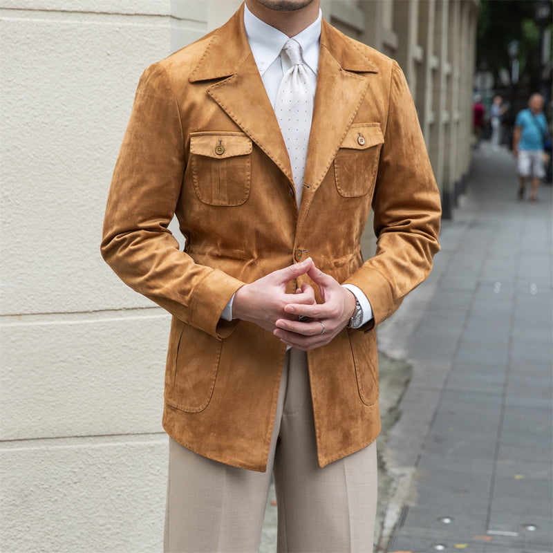 Suede Safari Jacket With Slim Fit - WOMONA.COM