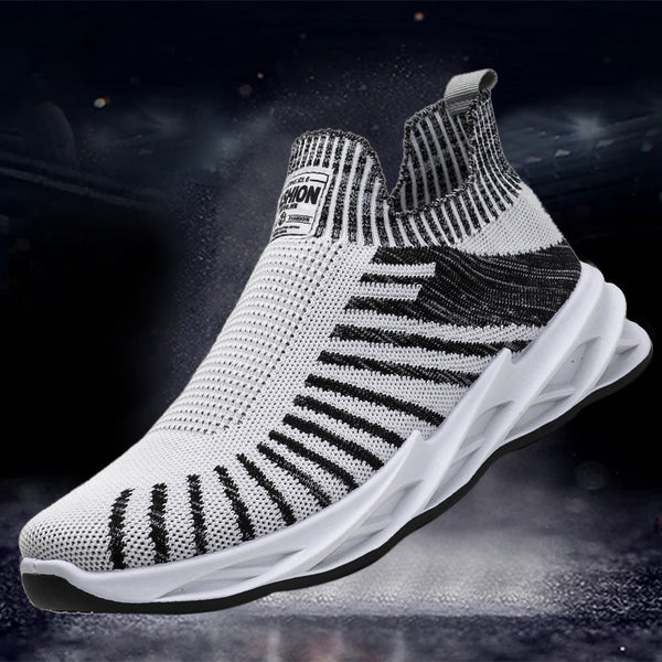 Sock Mesh Shoes Men Stripe Sneakers Lightweight Breathable Flat Shoes - WOMONA.COM