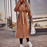 V-neck Lace Up Woolen Coat Top Women