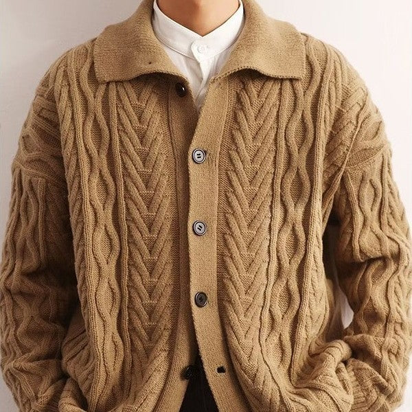 American-style Retro Twist Lapel Sweater For Men - WOMONA.COM