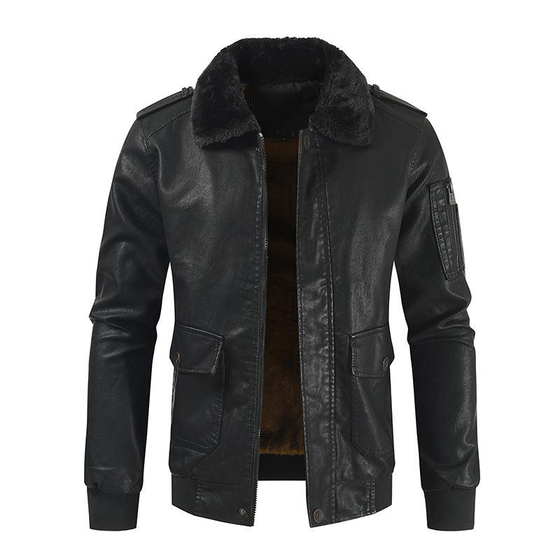 Men's Leather Coat Thickened Medium Length Coat - WOMONA.COM