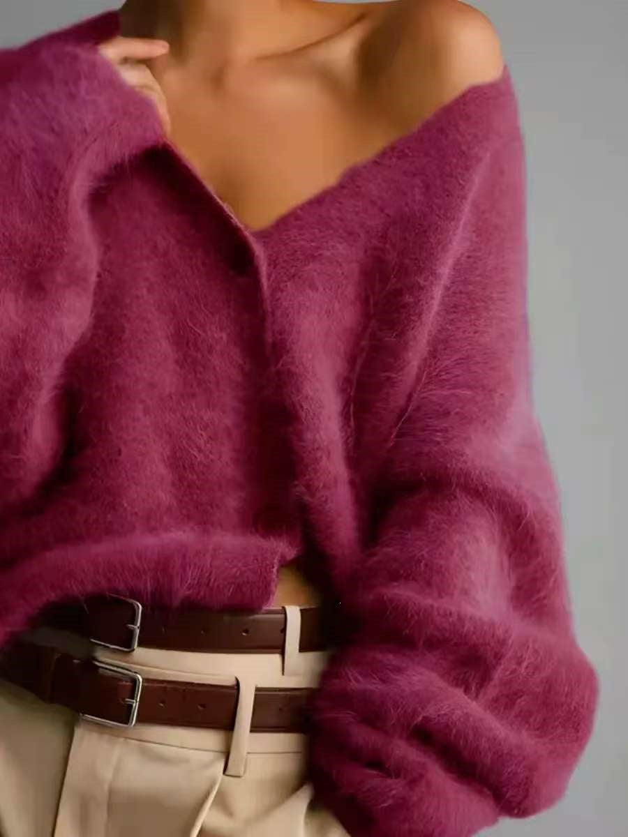 Women's relaxed V-neck button cardigan