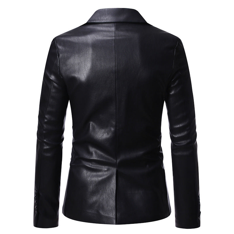 Pu Leather One Button Single Suit Jacket - WOMONA.COM